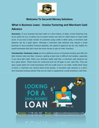 What is Business Loans - Invoice Factoring and Merchant Cash Advance