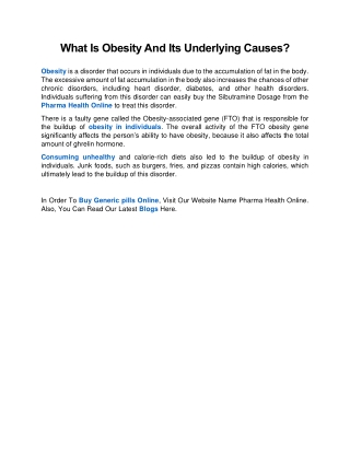 What Is Obesity And Its Underlying Causes