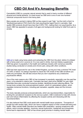 CBD Oil and It's Amazing Benefits