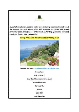 Luxury Villa Rental Amalfi Coast  Idyllicitaly.co.uk