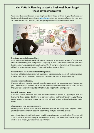 Jaian Cuttari- Planning to start a business- Don't forget these seven imperatives