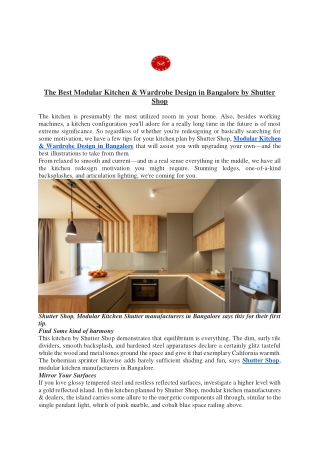 The Best Modular Kitchen and Wardrobe Design in Bangalore by Shutter Shop