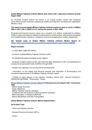 Global Military Fighting Vehicles Market Research Report 2021, Forecast to 2026