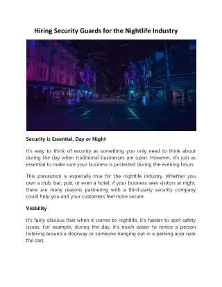 Hiring Security Guards for the Nightlife Industry