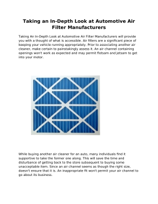 Air Filters Manufacturer