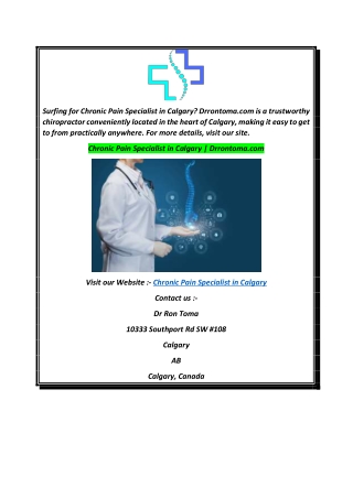 Chronic Pain Specialist in Calgary  Drrontoma.com