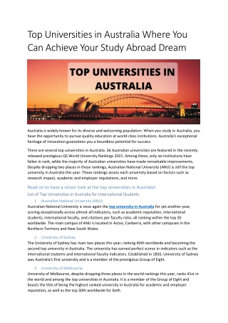 Top Universities in Australia Where You Can Achieve Your Study Abroad Dream