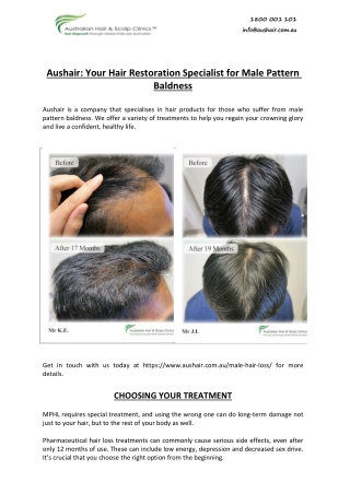 Aushair Your Hair Restoration Specialist for Male Pattern Baldness