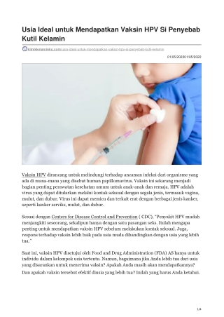 Usia Ideal untuk Mendapatkan Vaksin HPV Si Penyebab Kutil Kelamin