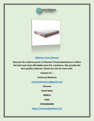 Mattress Price Chennai | Universalmattress.in