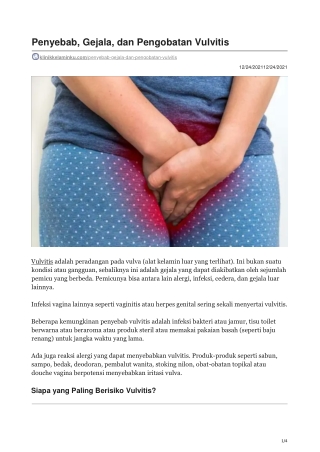 Penyebab Gejala dan Pengobatan Vulvitis - klinikkelaminku.com