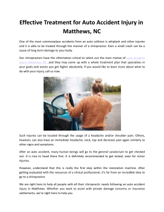 Effective Treatment for Auto Accident Injury in Matthews