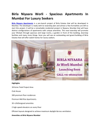 Birla Niyaara Worli - Spacious Apartments In Mumbai For Luxury Seekers