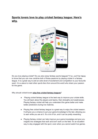 Sports lovers love to play cricket fantasy league_ Here's why