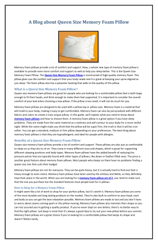 A Blog about Queen Size Memory Foam Pillow