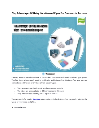 Top Advantages Of Using Non-Woven Wipes For Commercial Purpose