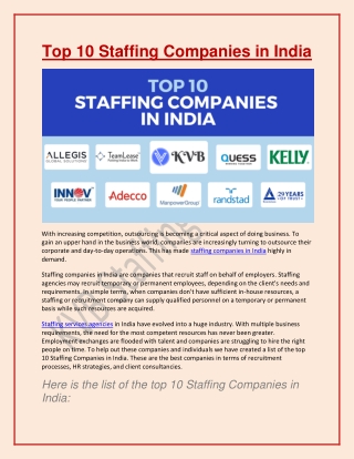 Top 10 Staffing Companies in India