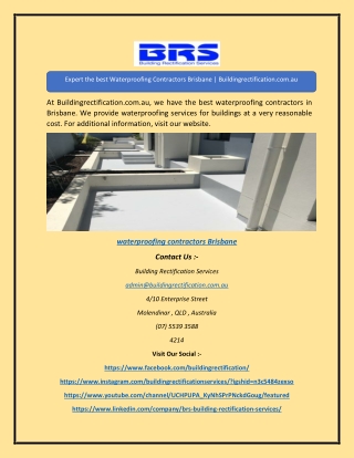 Expert the best Waterproofing Contractors Brisbane | Buildingrectification.com.a