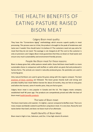The Health Benefits of Eating Pasture Raised Bison Meat