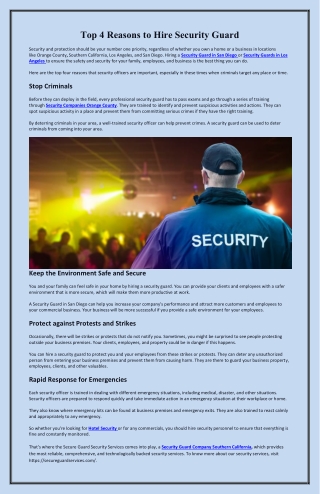 Top 4 Reason To Hire Security Guard