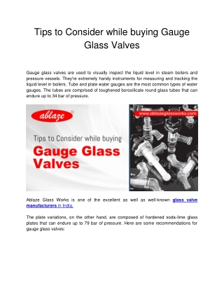 Ablaze Glass Works - Tips to Consider while buying Gauge Glass Valves