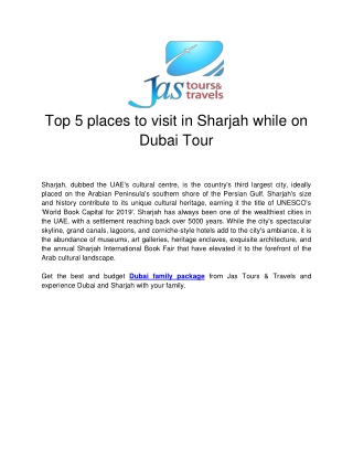 Top 5 places to visit in Sharjah while on your Dubai Tour