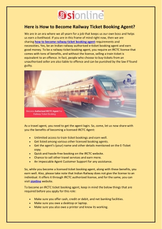 Here is How to Become Railway Ticket Booking Agent