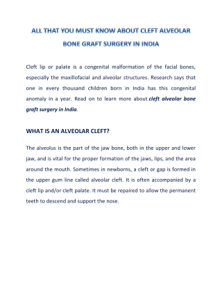 Cleft Alveolar Bone Graft Surgery in India: 4 Things You Must Know