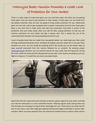 Motorcycle Boots Houston Promotes a Great Level of Protection for Your Ankle!