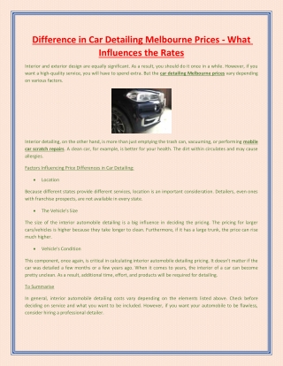 Difference in Car Detailing Melbourne Prices - What Influences the Rates