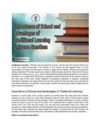Importance of School and Advantages of Traditional Learning - Universe Sansthan