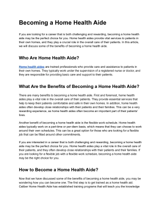 Becoming a Home Health Aide