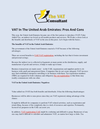 VAT In The United Arab Emirates Pros And Cons