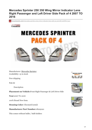 imsautoparts.com-Mercedes Sprinter 250 350 Wing Mirror Indicator Lens Right Passenger and Left Driver Side Pack of 4 2