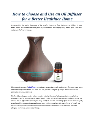 How to Choose and Use an Oil Diffuser for a Better Healthier Home
