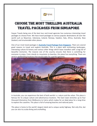 Choose the Most Thrilling Australia Travel Packages from Singapore