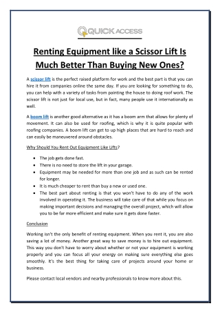 Why Renting Equipment like a Scissor Lift Is Much Better Than Buying New Ones