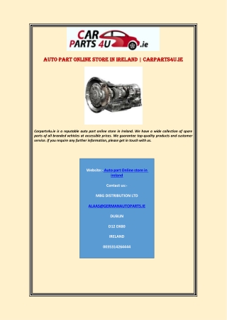 Auto Part Online Store In Ireland | Carparts4u.ie