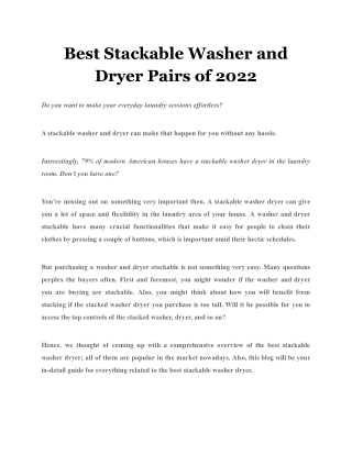 Best Stackable Washer and Dryer Pairs of 2022