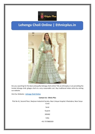 Lehenga Choli Online | Ethnicplus.in