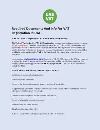 Required Documents And Info For VAT Registration In UAE