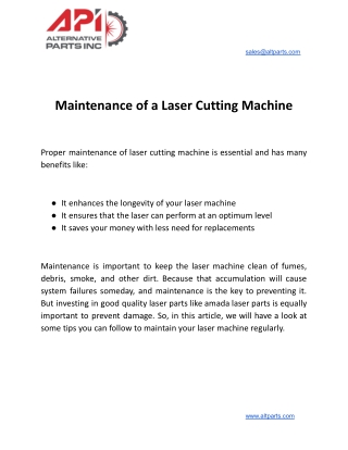 Maintenance of a Laser Cutting Machine