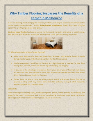Why Timber Flooring Surpasses the Benefits of a Carpet in Melbourne