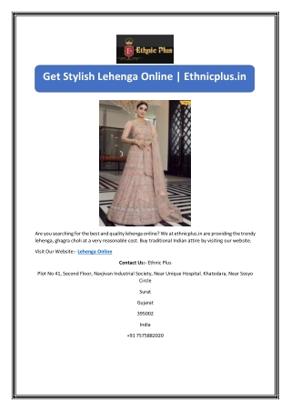 Get Stylish Lehenga Online | Ethnicplus.in