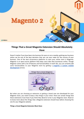 Things That a Great Magento Extension Should Absolutely Have