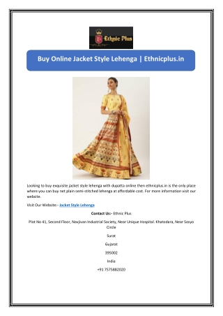 Buy Online Jacket Style Lehenga | Ethnicplus.in