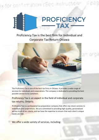 Proficiency Tax is the best firm for Individual and Corporate Tax Return Ottawa