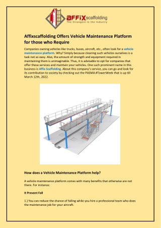 Affixscaffolding Offers Vehicle Maintenance Platform for those who Require