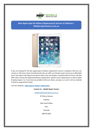 Best Apple Ipad Air Battery Replacement Service in Padstow | Mobilerepairfactory