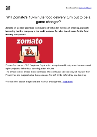 Will Zomato's 10 minute food delivery turn out to be a game changer